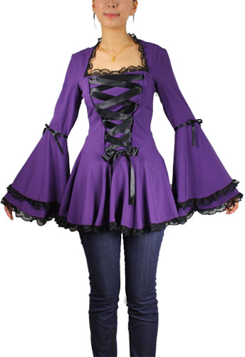Plus Size Purple Gothic Corset Ribbon Lace Top - Click Image to Close