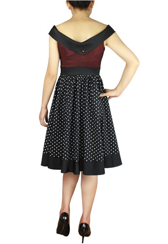 Plus Size Burgundy and Black Polka Dot Retro Rockabilly Dress - Click Image to Close