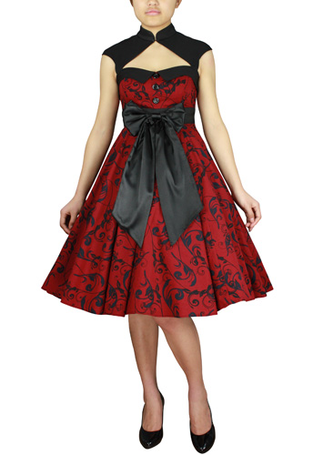 Plus Size Red and Black Printed Archaize Pinup Dress