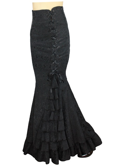 Plus Size Jacquard Black Gothic Fishtail Ruffles Skirt - Click Image to Close