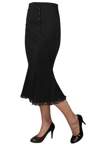 Plus Size Black Gothic Double Button Lace Rockabilly Skirt [61080 ...