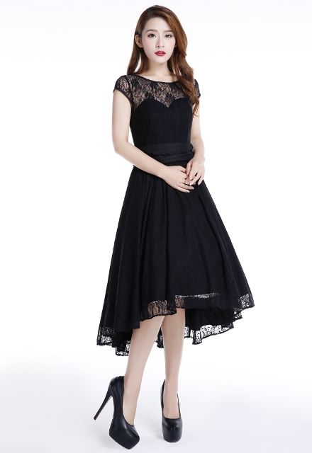 Plus Size Black Gothic Hi Lo Lace Short Sleeve Dress [72850] - $79.99 ...