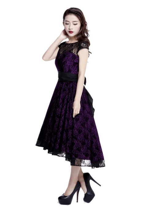 purple and black lace dress