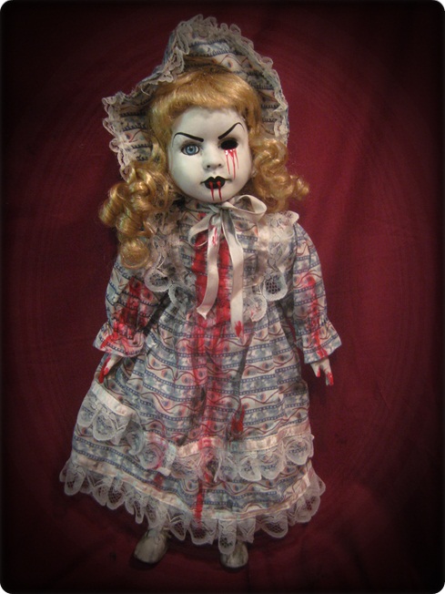 Bloody Blonde Bonnet One Eye Creepy Horror Doll by Bastet2329