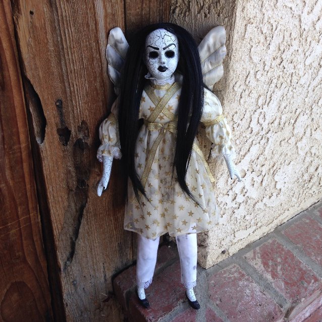Black Hair Angel Crackled Fairy Creepy Horror Doll by Bastet2329