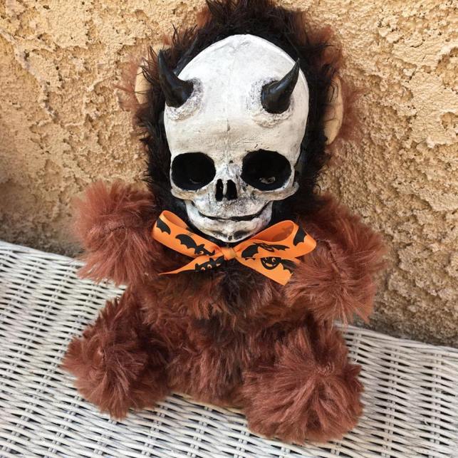 Horned Devil Skull Brown Bear Plush Halloween Bow Creepy Horror Doll by Bastet2329 - Click Image to Close