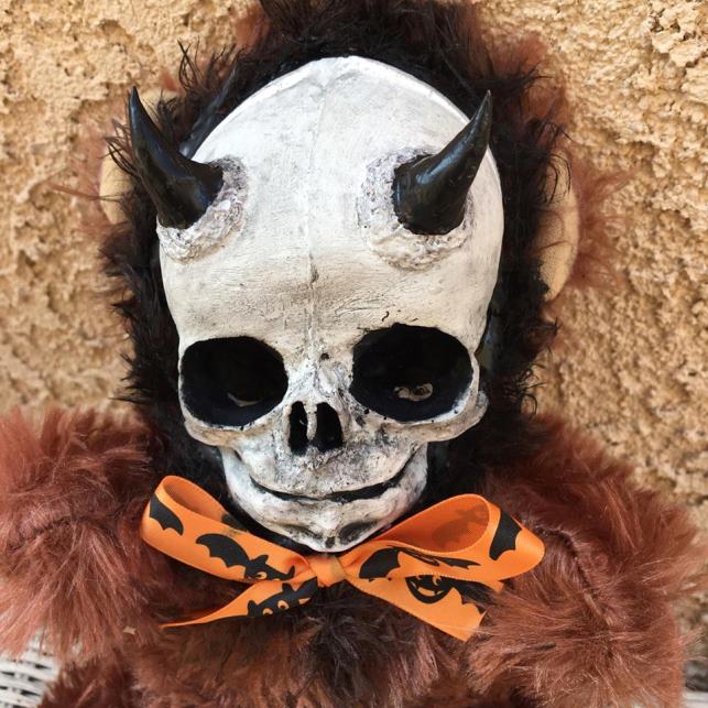 Horned Devil Skull Brown Bear Plush Halloween Bow Creepy Horror Doll by Bastet2329 - Click Image to Close