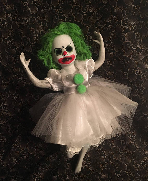 Green Hair Ballerina Clown Circus Sideshow Creepy Horror Doll by Bastet2329 Christie Creepydolls