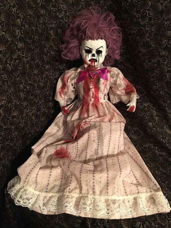 Large Sitting Bloody Purple Hair Clown Circus Sideshow Creepy Horror Doll by Bastet2329 Christie Creepydolls