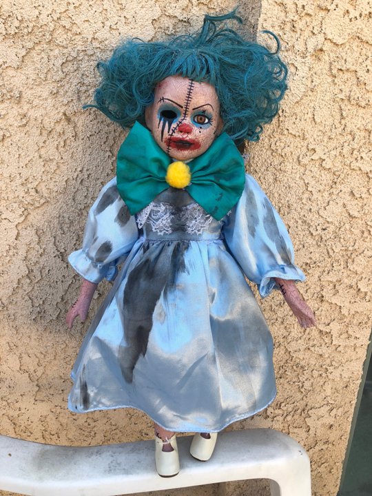 OOAK Flesh Crackle Stitches Clown Creepy Horror Doll Art by Christie Creepydolls