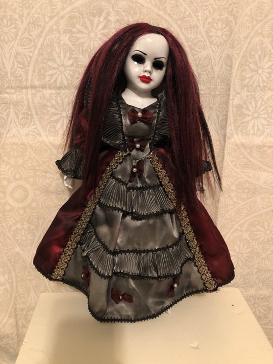 OOAK Hollow Eye Burgundy Mourning Creepy Horror Doll Art by Christie Creepydolls