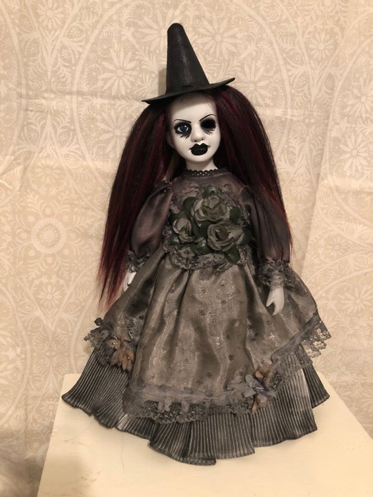 OOAK One Eye Burgundy Mourning Witch Creepy Horror Doll Art by Christie Creepydolls