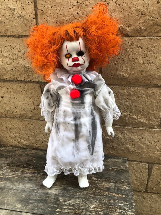 OOAK Large Cracked Face Child Pennywise IT Clown Girl Creepy Horror Doll Art by Christie Creepydolls