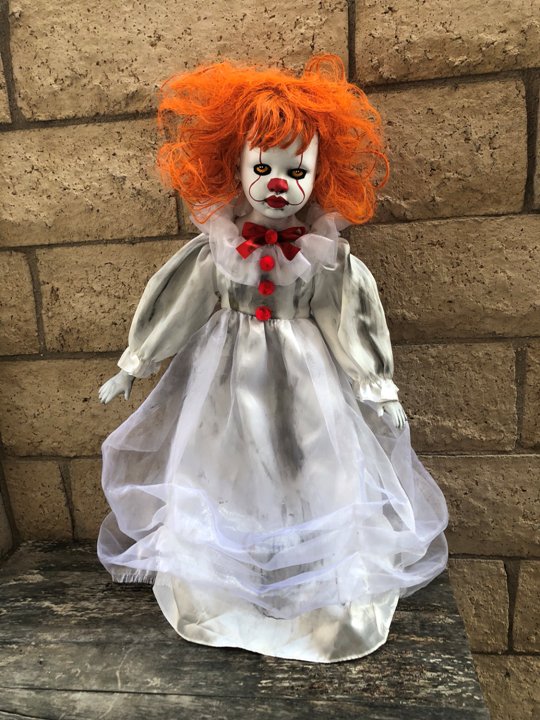 OOAK X-Large Pennywise IT Clown Girl Creepy Horror Doll Art by Christie Creepydolls