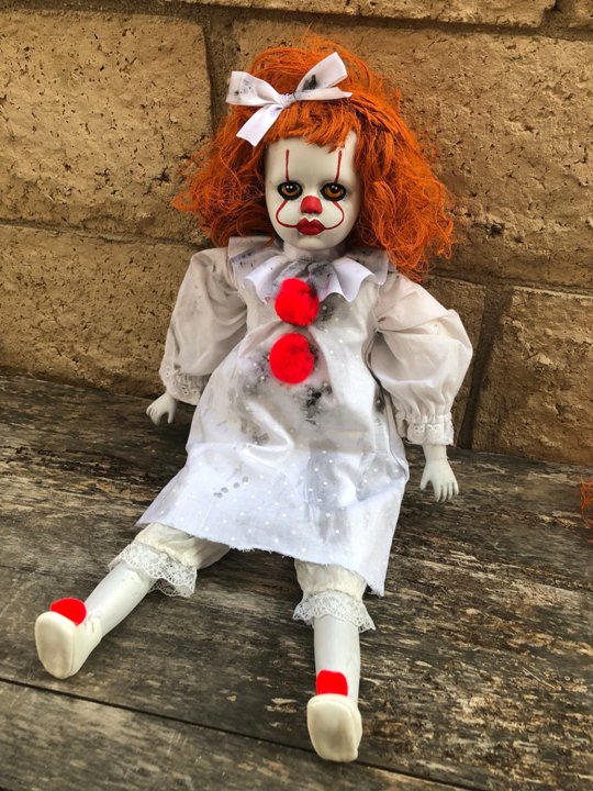 OOAK Sitting Sad Pennywise IT Clown Creepy Horror Doll Art by Christie Creepydolls