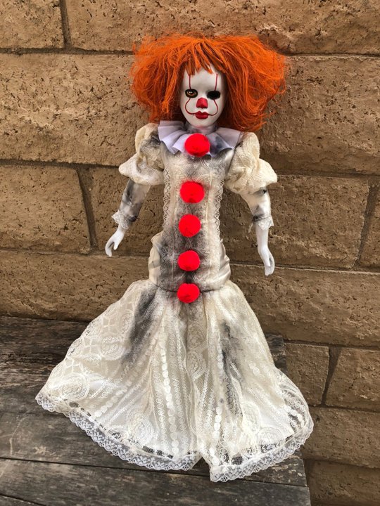 OOAK Pennywise IT Clown Girl One Eye Long Dress Creepy Horror Doll Art by Christie Creepydolls