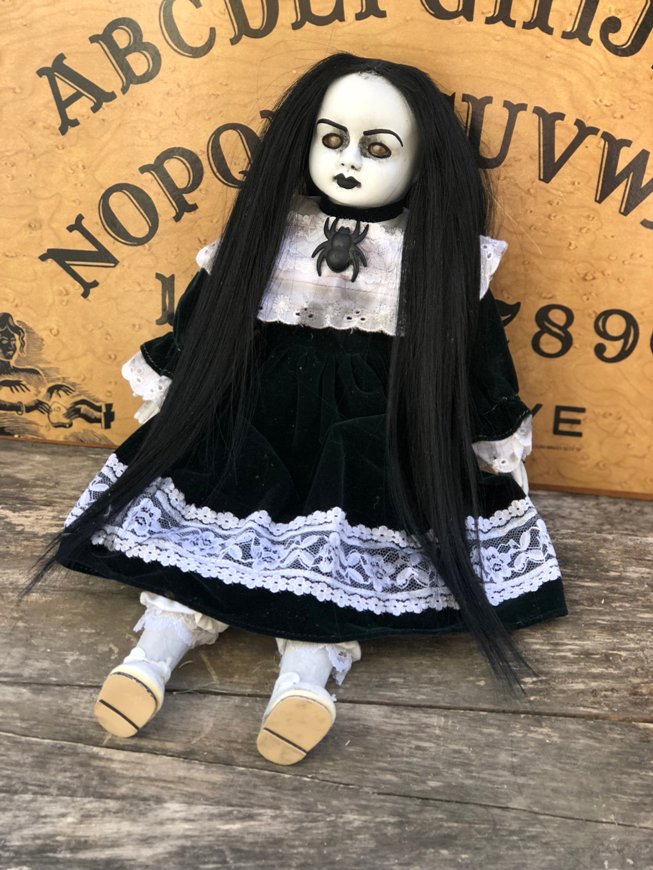 OOAK Sitting Demon Girl Black Hair Creepy Horror Doll Art by Christie Creepydolls