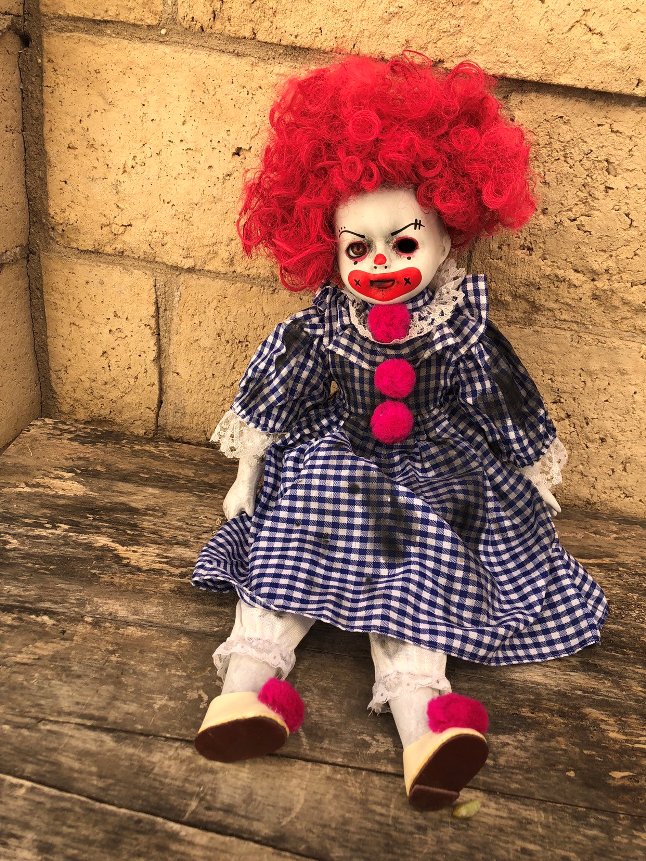 OOAK Sitting Magenta Clown Creepy Horror Doll Art by Christie Creepydolls