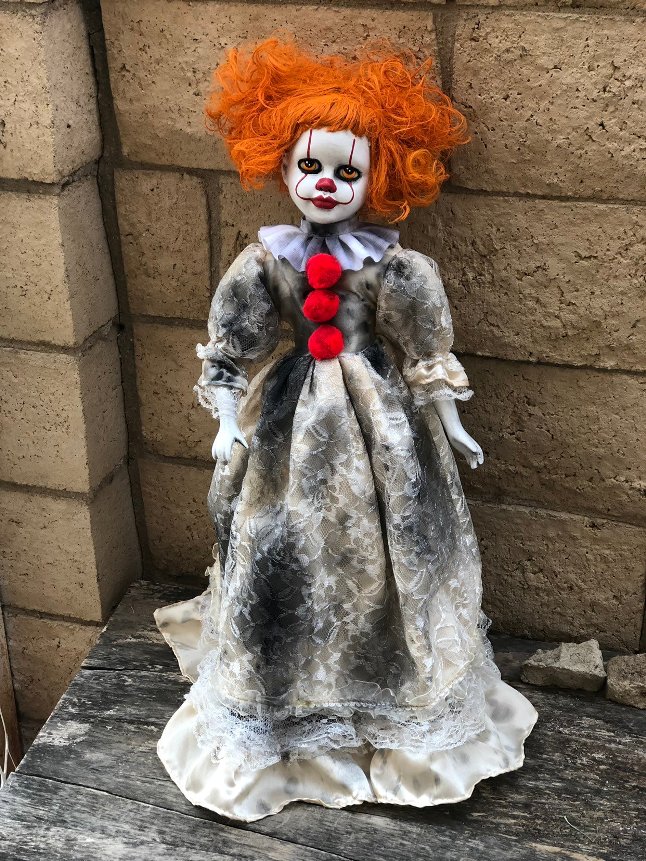 OOAK Large Pennywise IT Clown Girl Creepy Horror Doll Art by Christie Creepydolls
