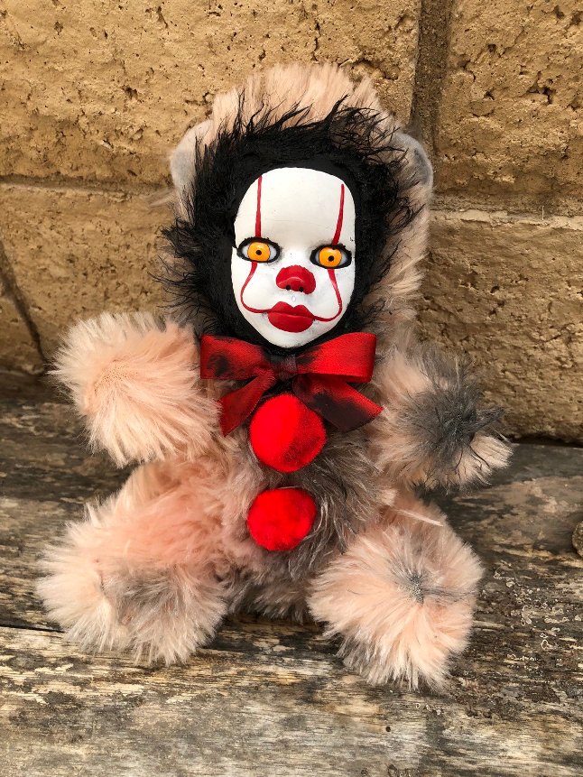 OOAK Pennywise IT Clown Teddy Bear Creepy Horror Doll Art Christie Creepydolls