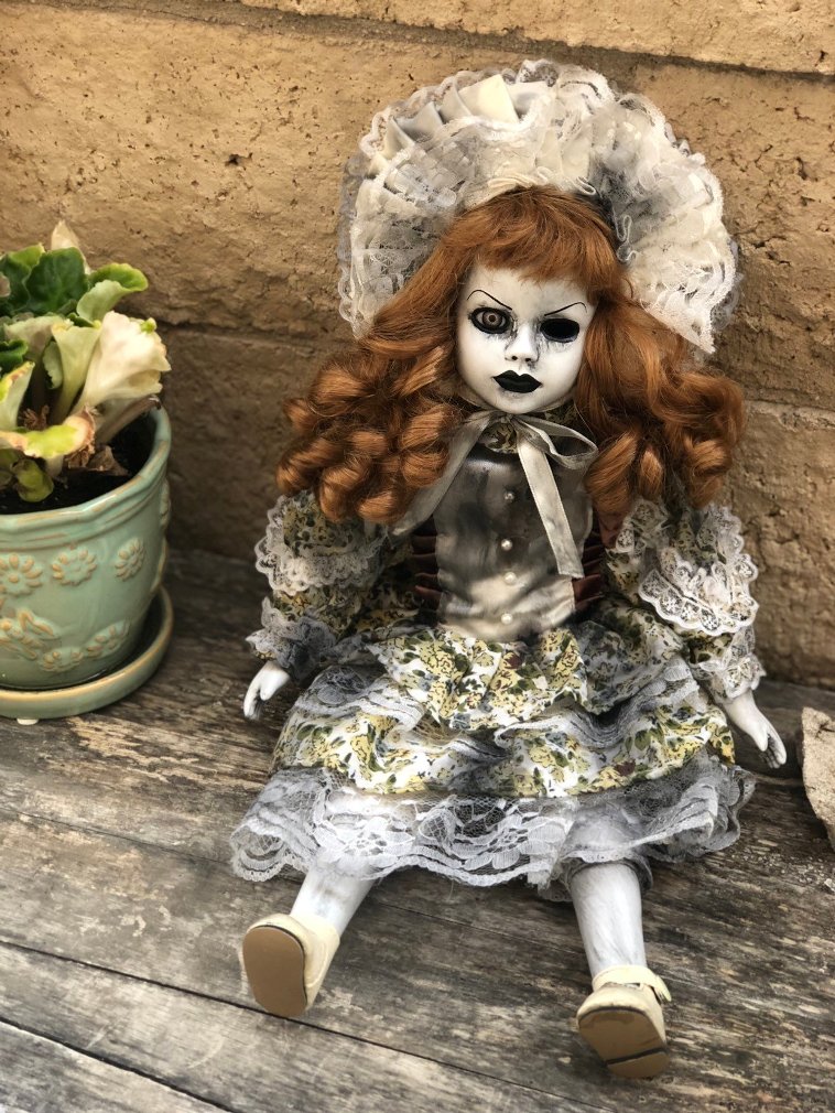 OOAK Pretty One Eye Sitting Creepy Horror Doll Art by Christie Creepydolls