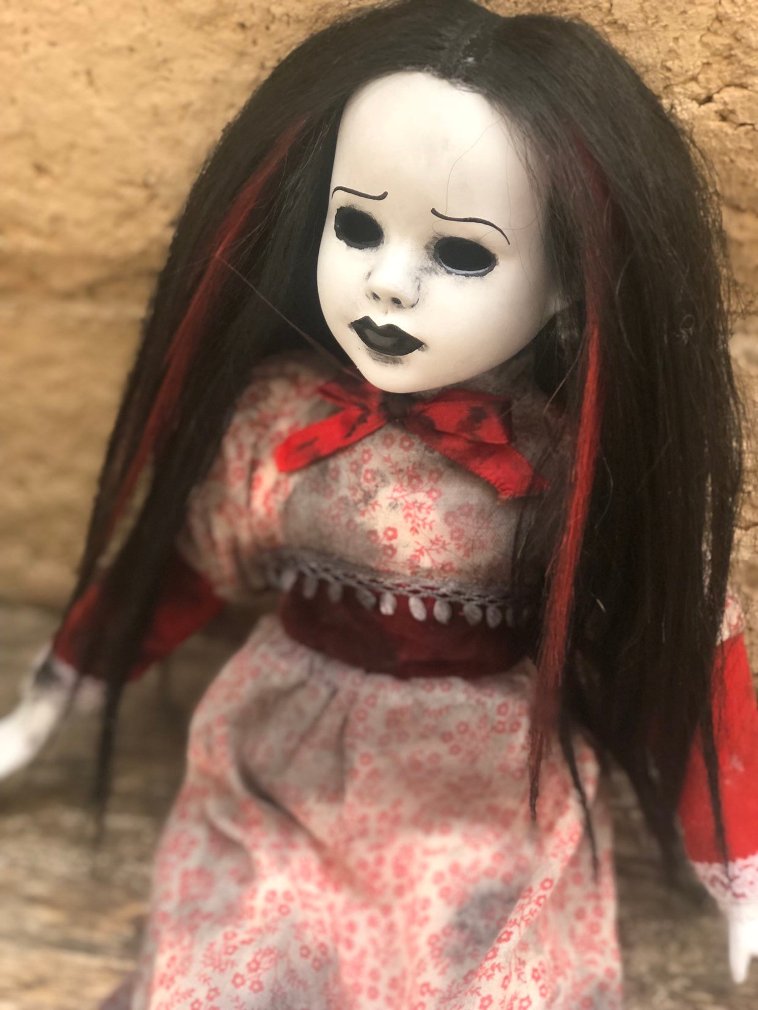 OOAK Black & Red Hair Hollow Eye Sitting Creepy Horror Doll Art by ...