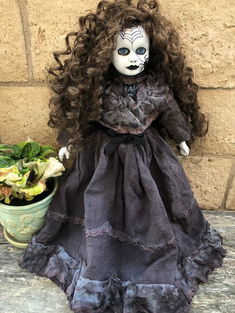 OOAK Spiderweb Black Widow Girl Creepy Horror Doll Art by Christie Creepydolls