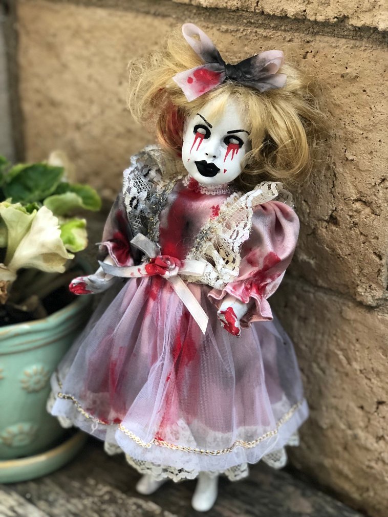 OOAK Small Tears of Blood Girl Creepy Horror Doll Art by Christie Creepydolls