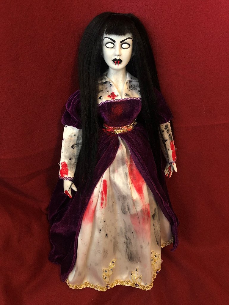 OOAK Pretty White Eyes Black Hair Vamp Lady Creepy Horror Doll Art by Christie Creepydolls