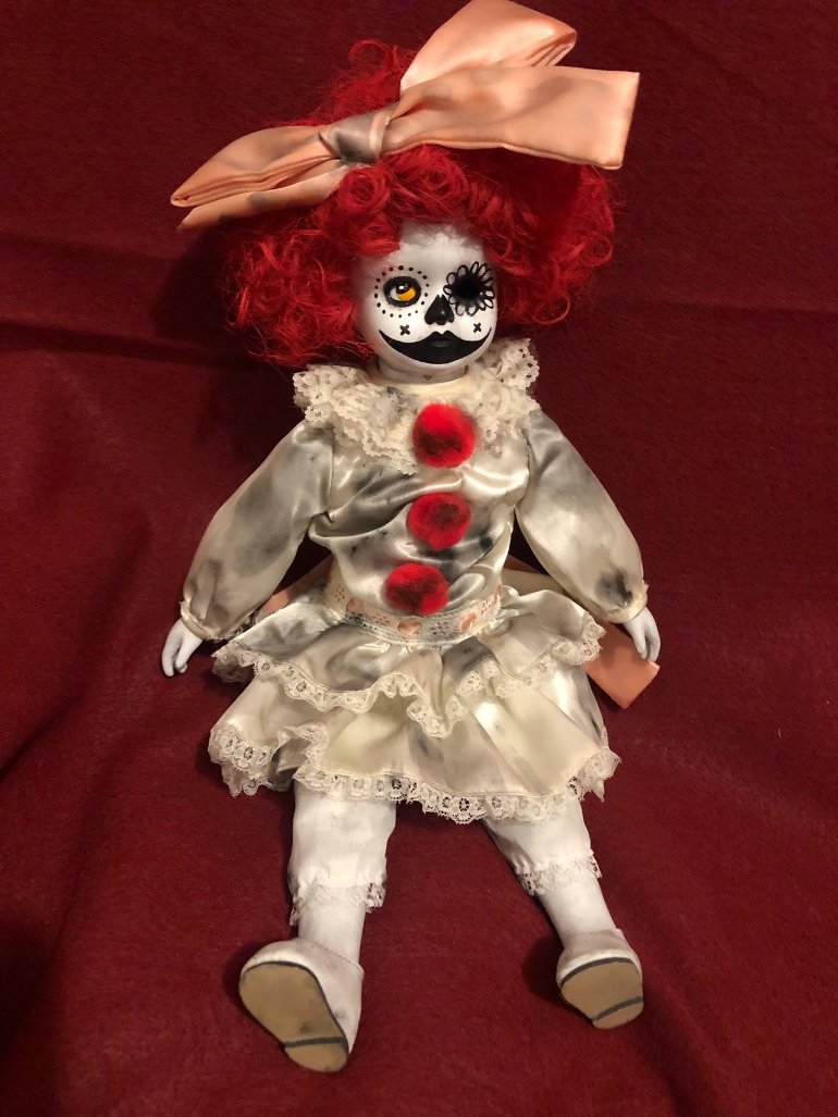 OOAK Red Clown Circus Sideshow Creepy Horror Doll Art by Christie Creepydolls