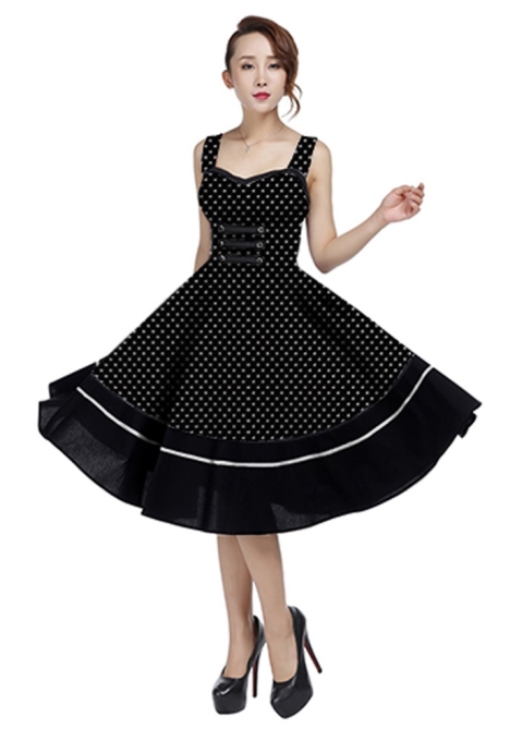 Plus Size Black & White Polka Dot Flirty Rockabilly Dress - Click Image to Close