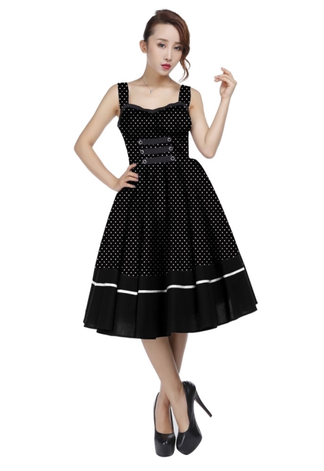 Plus Size Black & White Polka Dot Flirty Rockabilly Dress - Click Image to Close