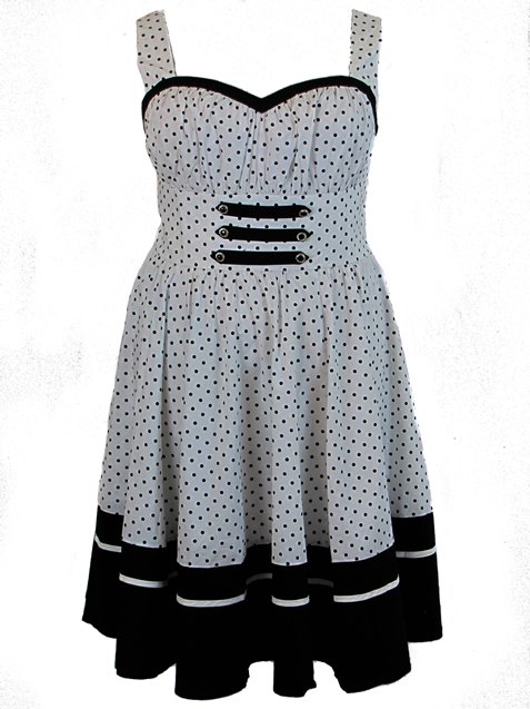 Plus Size White & Black Polka Dot Flirty Rockabilly Dress - Click Image to Close