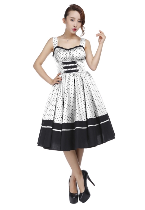 Plus Size White & Black Polka Dot Flirty Rockabilly Dress - Click Image to Close