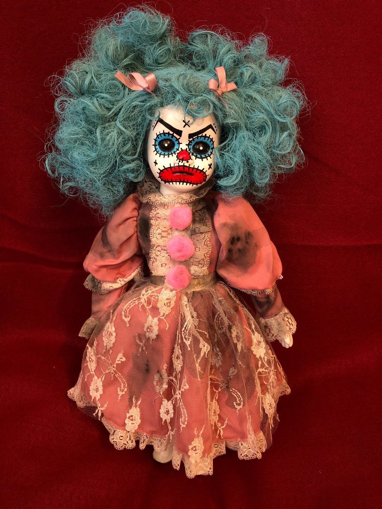 OOAK Angry Blue Clown (Jenn) Creepy Horror Doll Art by Christie Creepydolls