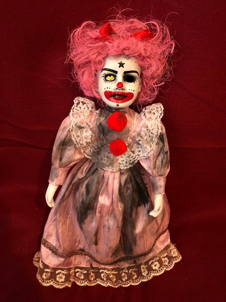 OOAK Pink Hair Star Clown Creepy Horror Doll Art by Christie Creepydolls