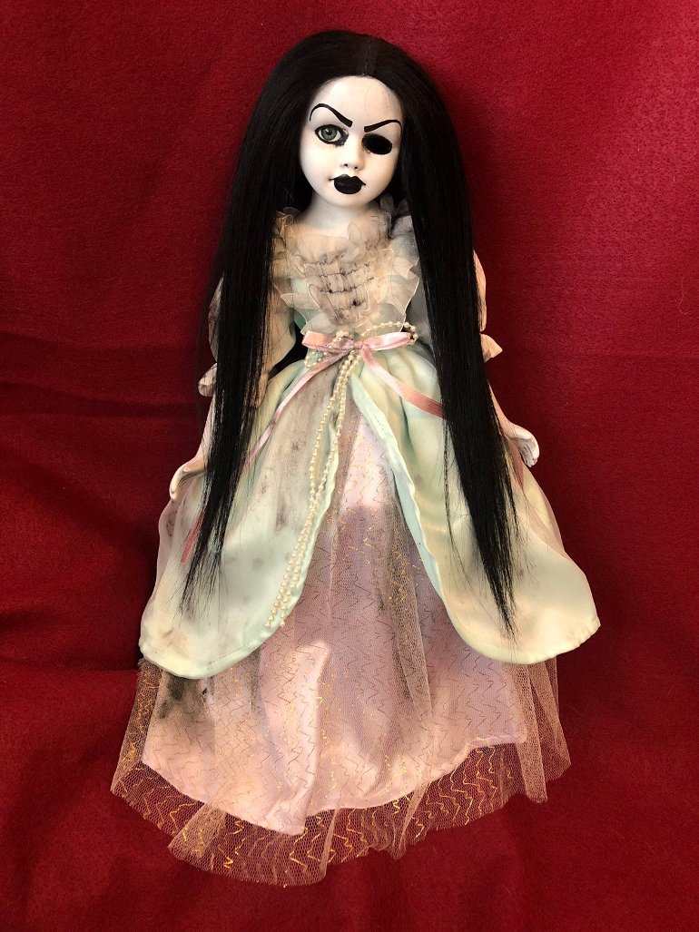 OOAK Pretty One Eye Black Hair Creepy Horror Doll Art by Christie Creepydolls