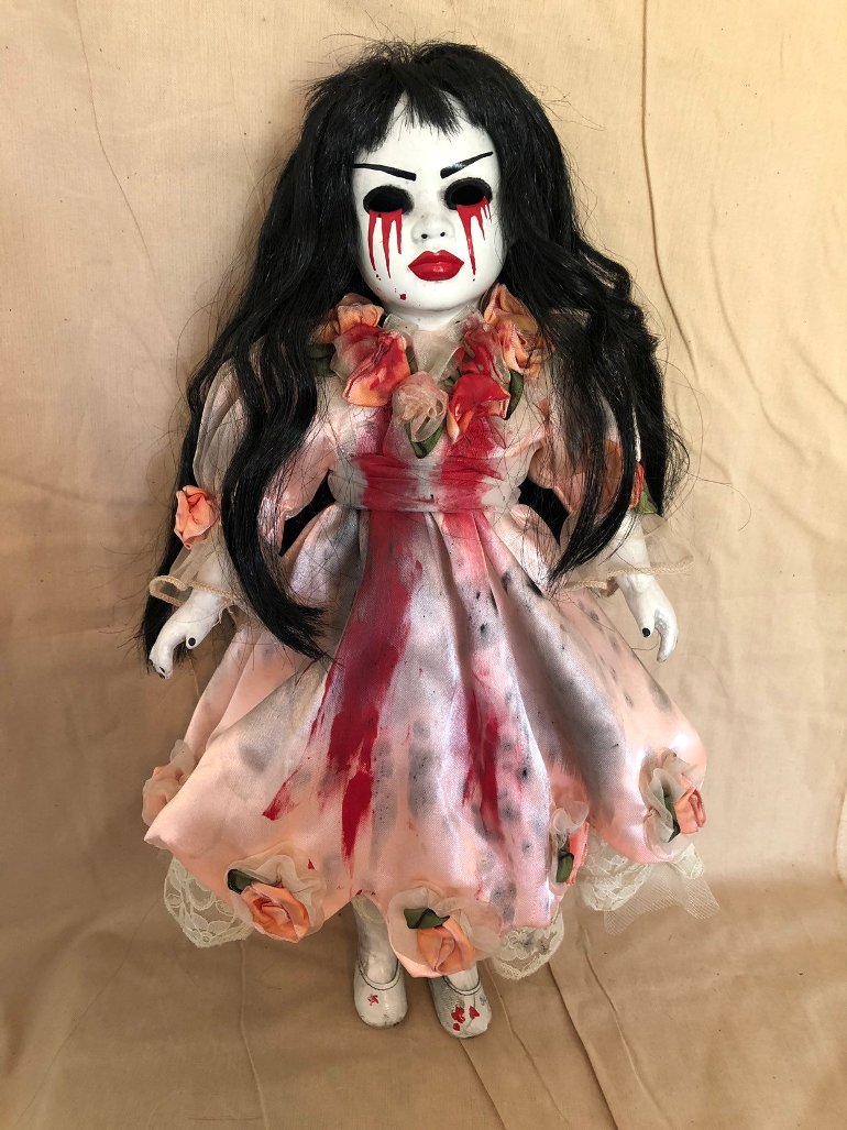 OOAK Tears of Blood w Red Lips Creepy Horror Doll Art by Christie Creepydolls
