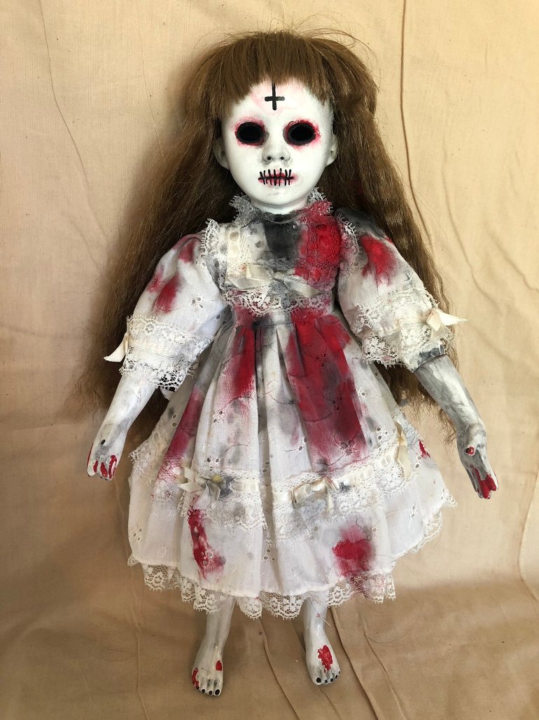 OOAK Bloody Zombie Girl Gothic Creepy Horror Doll Art by Christie Creepydolls