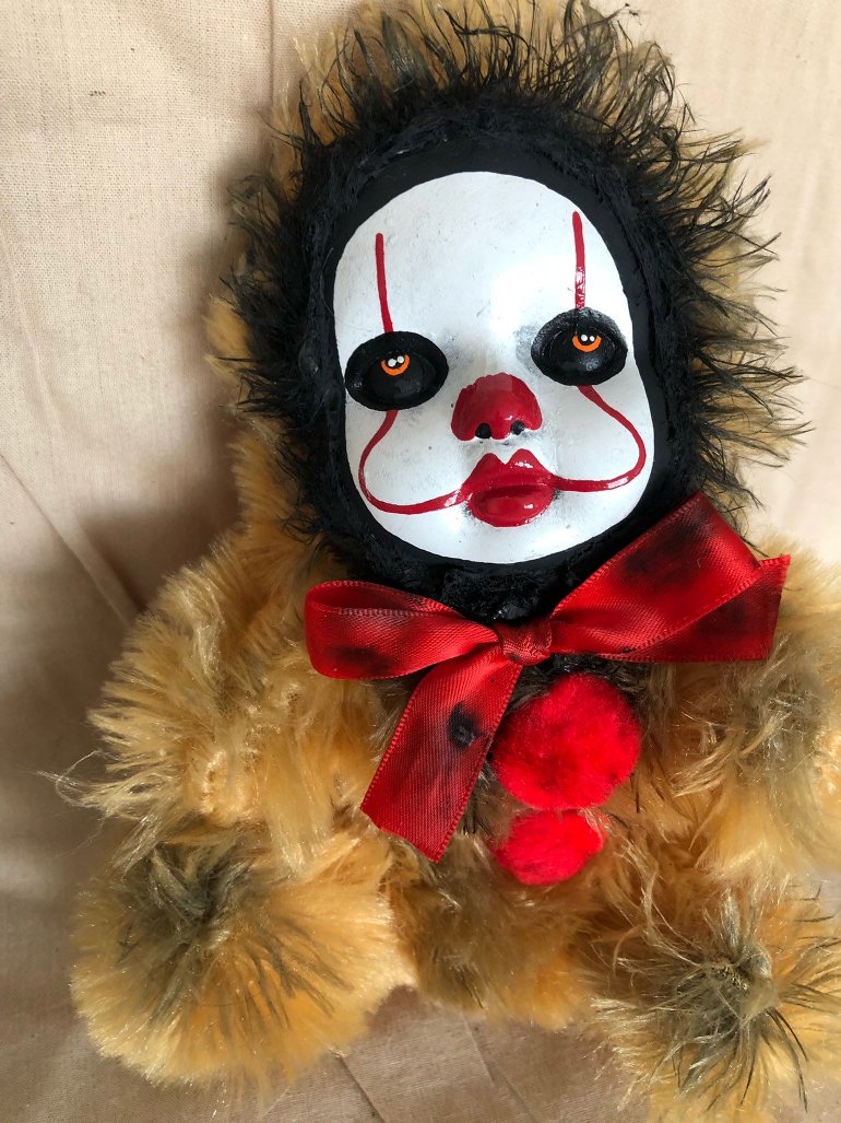 OOAK Pennywise IT Clown Teddy Bear #6 Creepy Horror Doll Art Christie Creepydolls