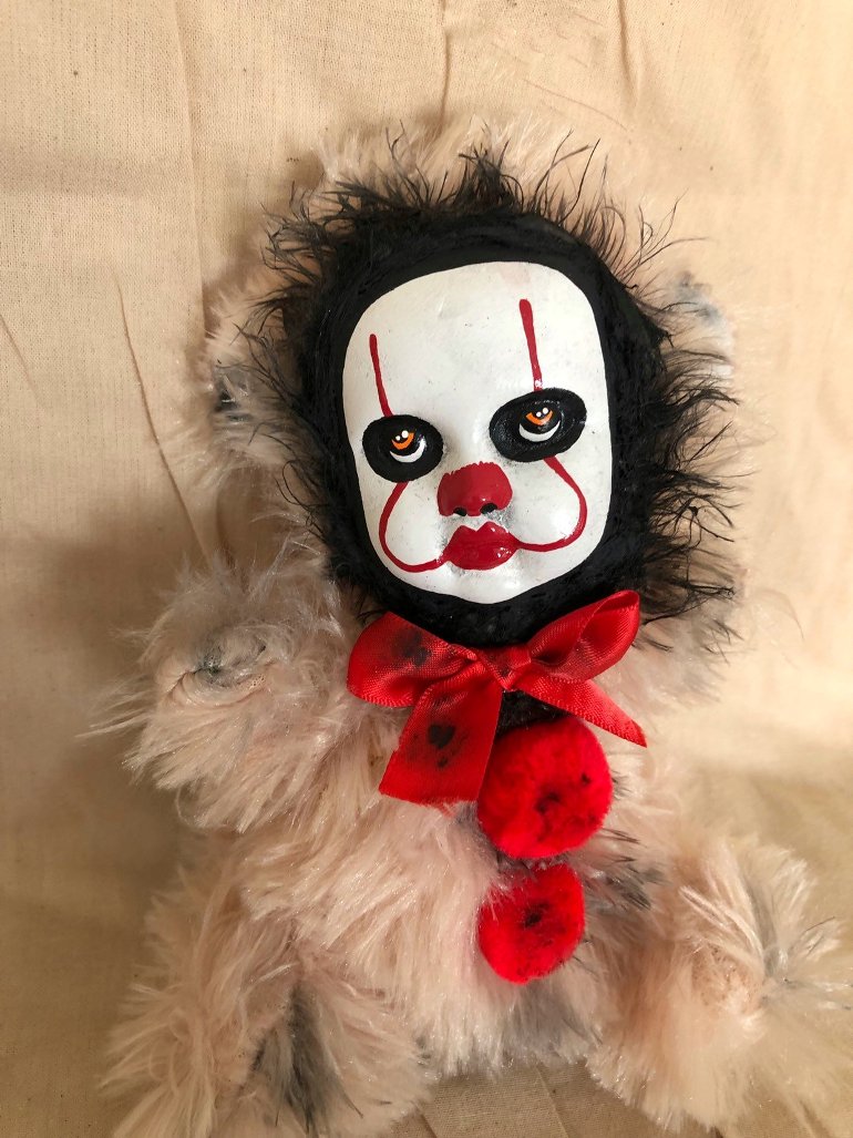 OOAK Pennywise IT Clown Teddy Bear #7 Creepy Horror Doll Art Christie Creepydolls