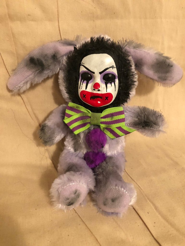 OOAK Small Cute Purple Clown Bunny Rabbit Creepy Horror Doll Art Christie Creepydolls