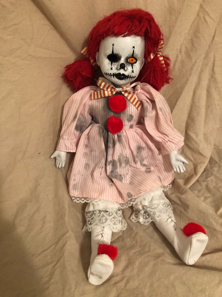 OOAK Sitting Raggedy Ann Clown Jester Circus Sideshow Creepy Horror Doll Art by Christie Creepydolls