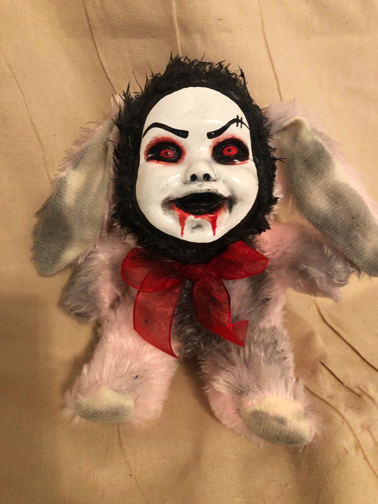 OOAK Smiling Sinister Bunny Rabbit Creepy Horror Doll Art Christie Creepydolls