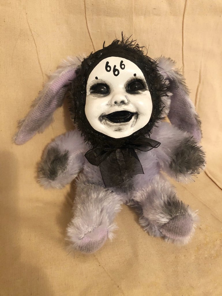 OOAK Smiling 666 Bunny Rabbit Creepy Horror Doll Art Christie Creepydolls