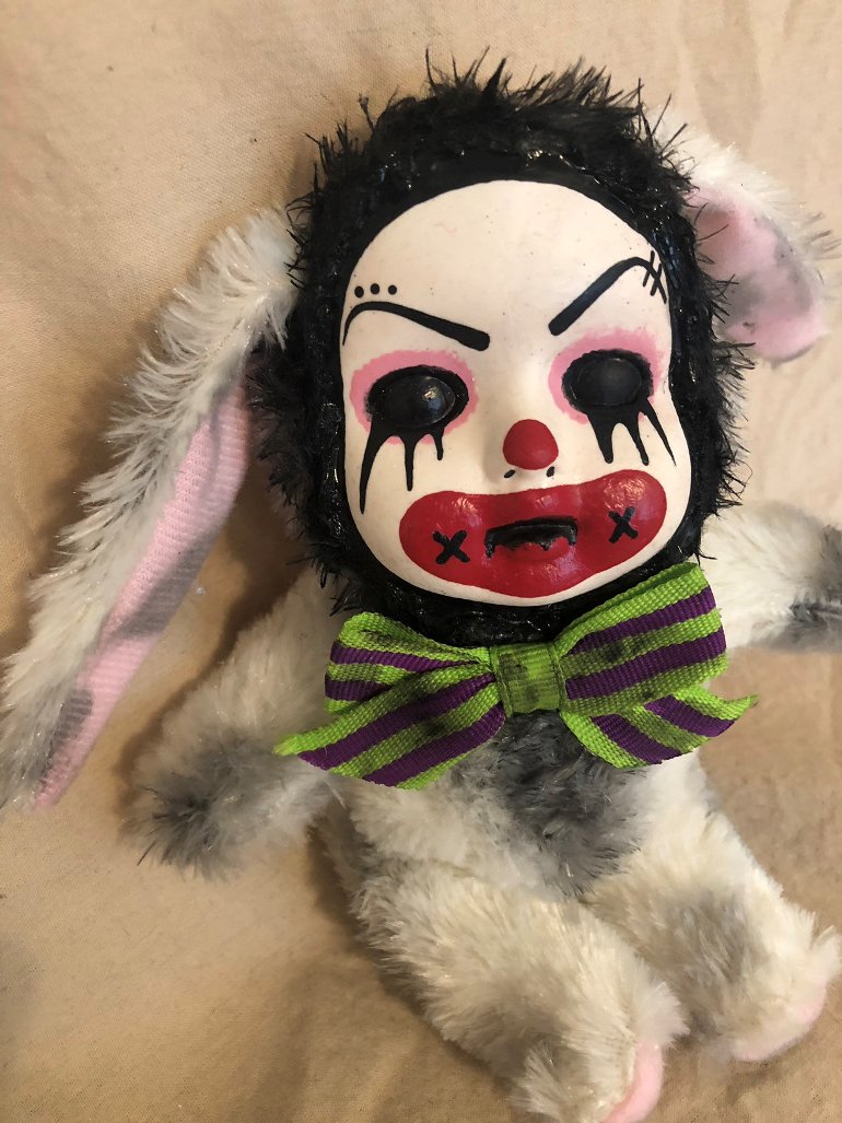 OOAK White Clown Bunny Rabbit Creepy Horror Doll Art Christie Creepydolls