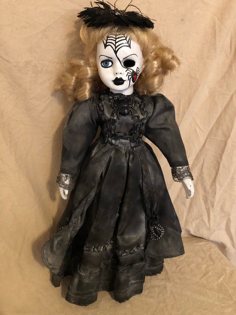 OOAK Spiderweb Mourning Black Widow Girl Creepy Horror Doll Art by Christie Creepydolls