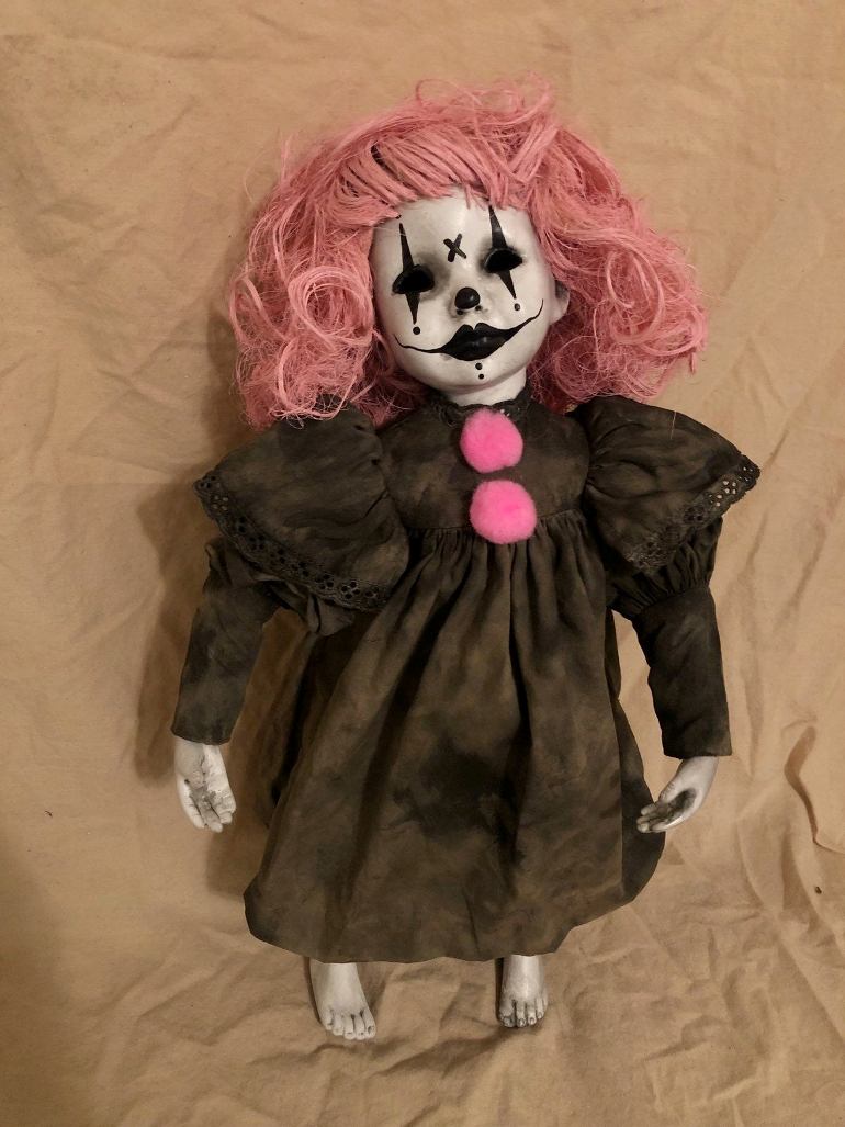 OOAK Pink Hair Joker Jester Girl Creepy Horror Doll Art by Christie Creepydolls