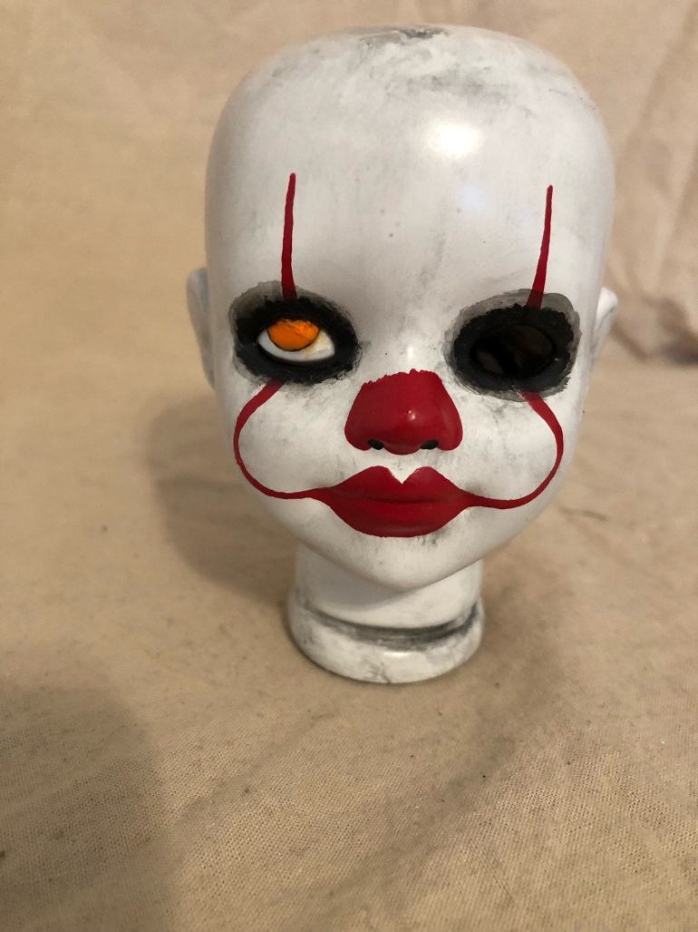 OOAK Pennywise Clown Doll Head Horror Doll Art by Christie Creepydolls