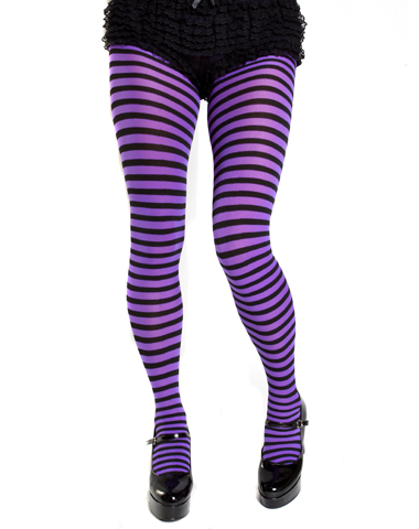 Opaque Purple & Black Fairy  Striped Tights